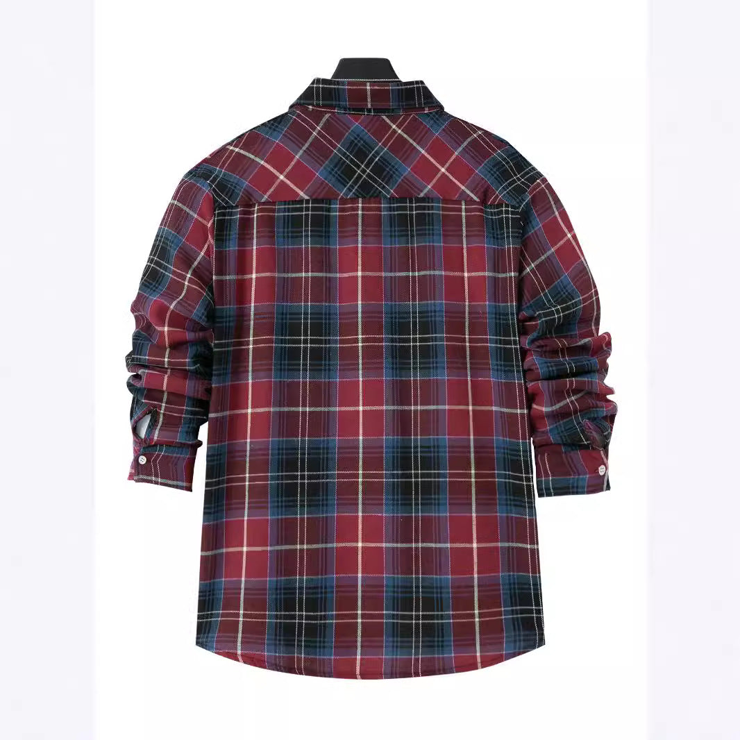 Herren gemustertes Flanellhemd mit praktischer Brusttasche und button-down Kragen Drune