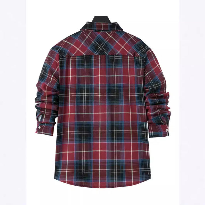 Herren gemustertes Flanellhemd mit praktischer Brusttasche und button-down Kragen Drune