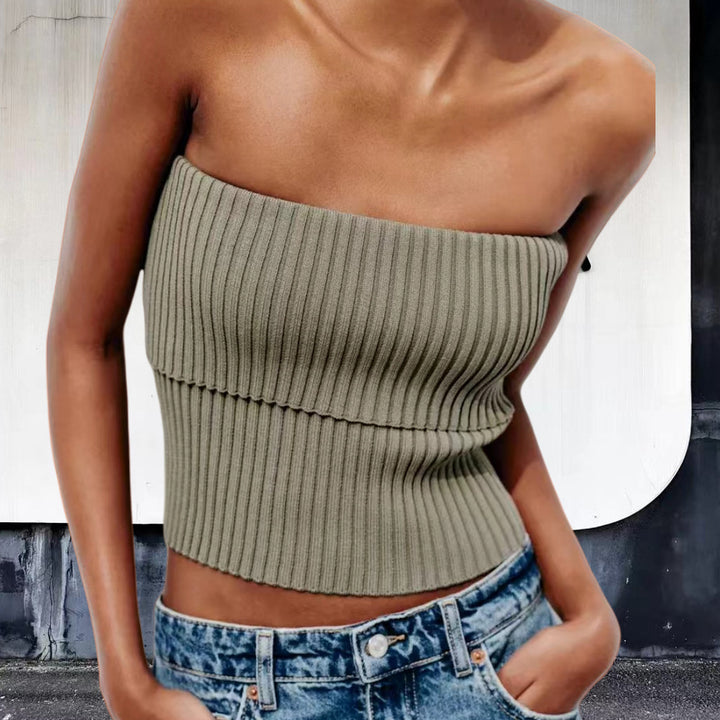 Damen Off-Shoulder Cropped Top mit strukturiertem Rippdesign Drune