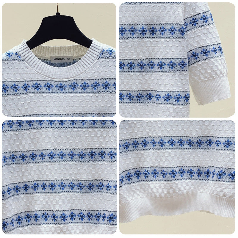 Damen Baumwollpullover mit strukturiertem Muster und floralem Design Drune