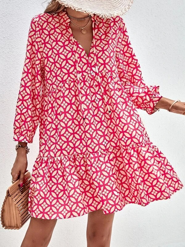 Damen Boho-Style Sommerkleid mit fließendem Schnitt und Rüschendetails Drune