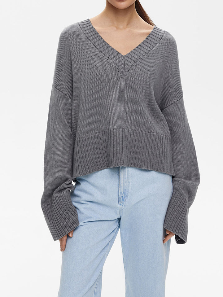 Damen Strickpullover mit tiefem V-Ausschnitt und lässigem Schnitt Drune