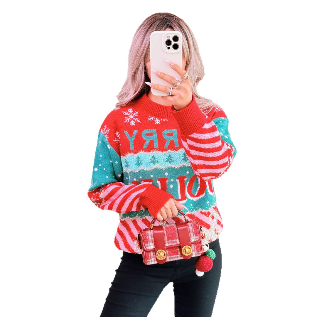 Damen festlicher Strickpullover mit kreativem Weihnachtsdesign Drune