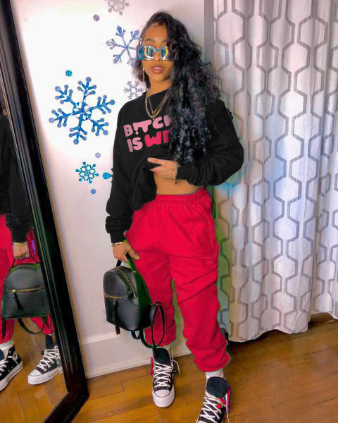 Damen lässiges Sweatshirt- und Jogginghose-Set mit auffälligem Statement Drune