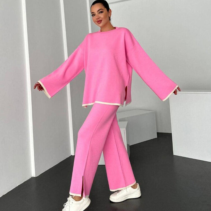 Damen lässiges Lounge-Set mit weitem Oberteil und stylishen Schlitzhosen Drune