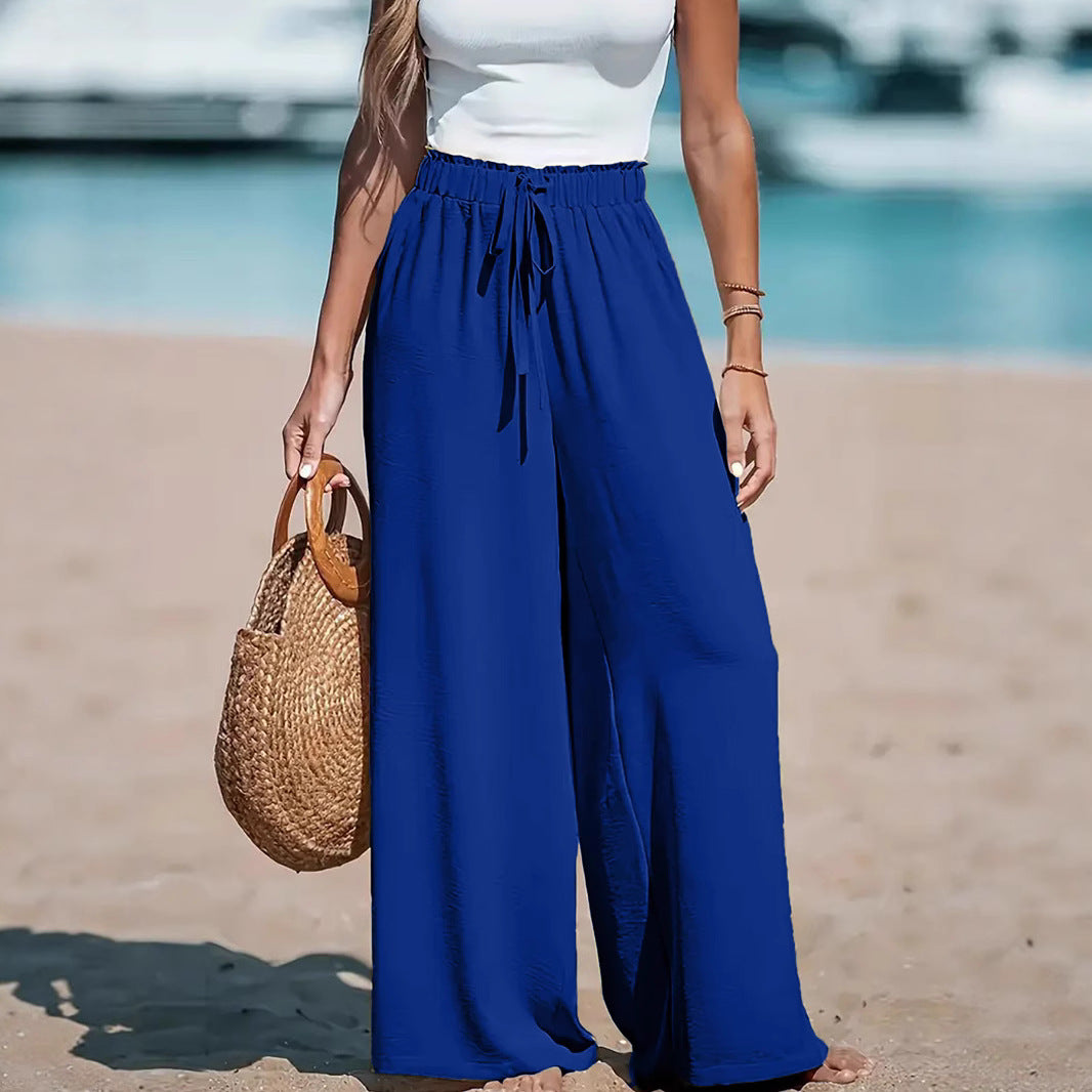 Damen weite und luftige Sommerhose mit elastischem Bund undSeitentaschen Drune