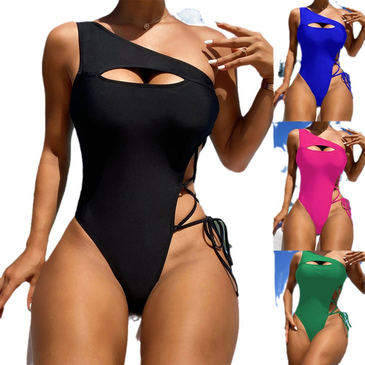 Damen Einteiler Badeanzug mit asymmetrischem Design und raffinierten Kordeldetails Drune