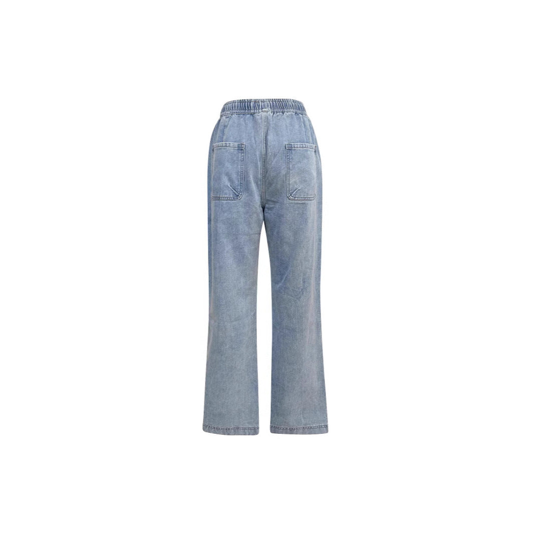 Damen lässige weite Denim-Hose mit elastischem Bund Drune