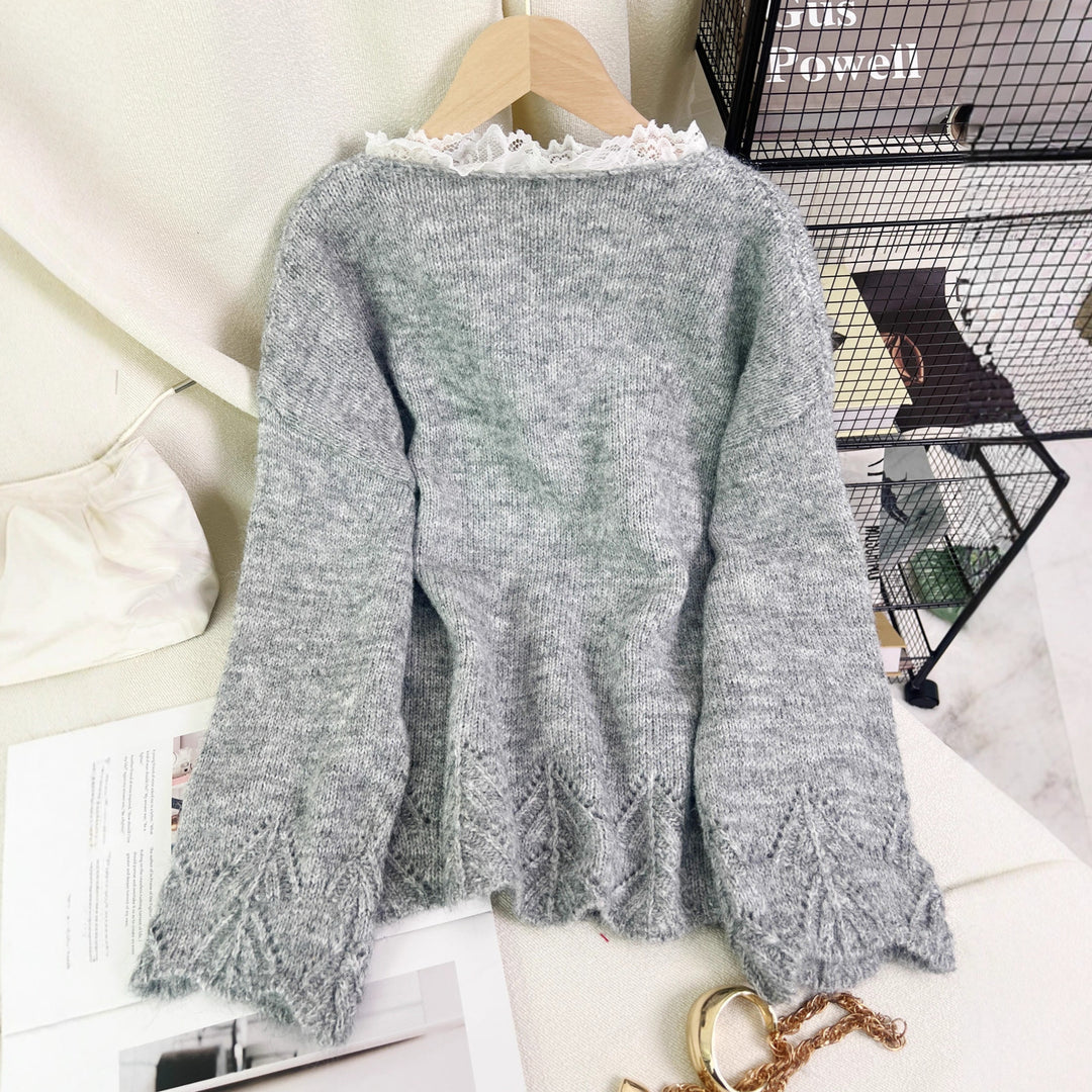 Damen modischer Strickpullover mit verspielten Schleifenapplikationen Drune