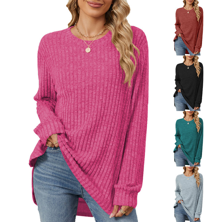 Damen lässiges Longsleeve Oberteil mit modischem Rippmuster und lockerer Passform Drune