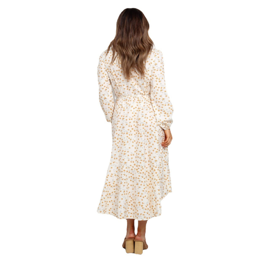 Damen Wickelkleid mit voluminösen Ärmeln und Rüschensaum Drune