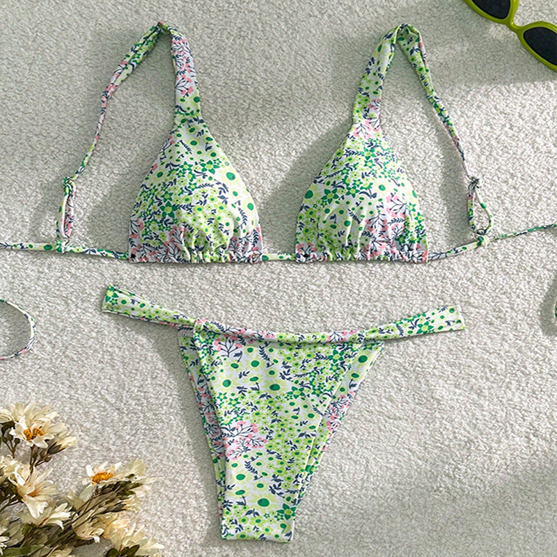 Damen Triangel-Bikini-Set mit zarten floralen Akzenten Drune