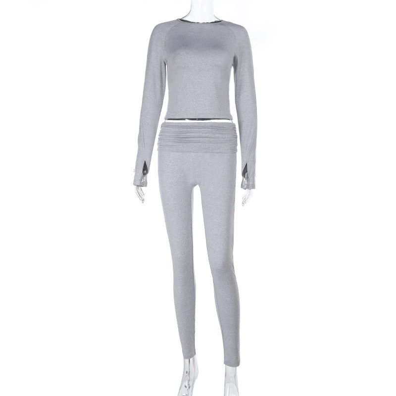 Damen Sportliches Set aus langärmligem Oberteil und Leggings Drune