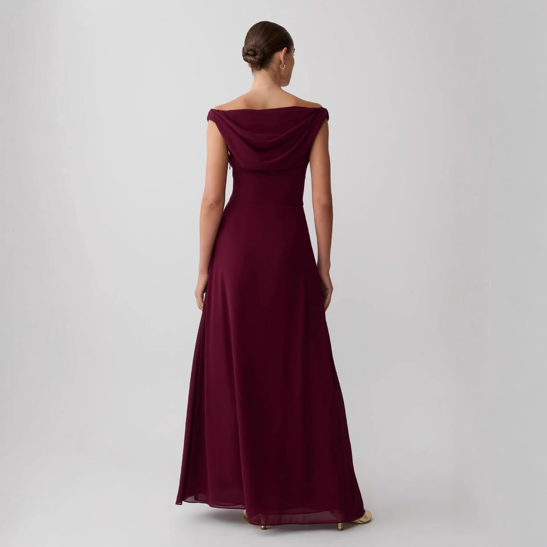 Damen Elegantes Off-Shoulder Maxikleid mit fließendem Schnitt Drune