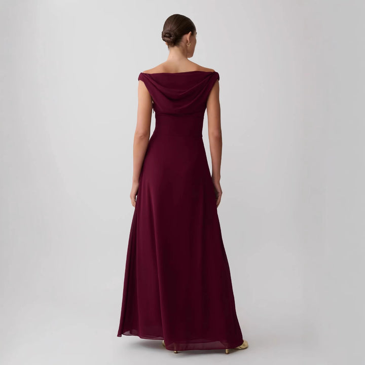 Damen Elegantes Off-Shoulder Maxikleid mit fließendem Schnitt Drune