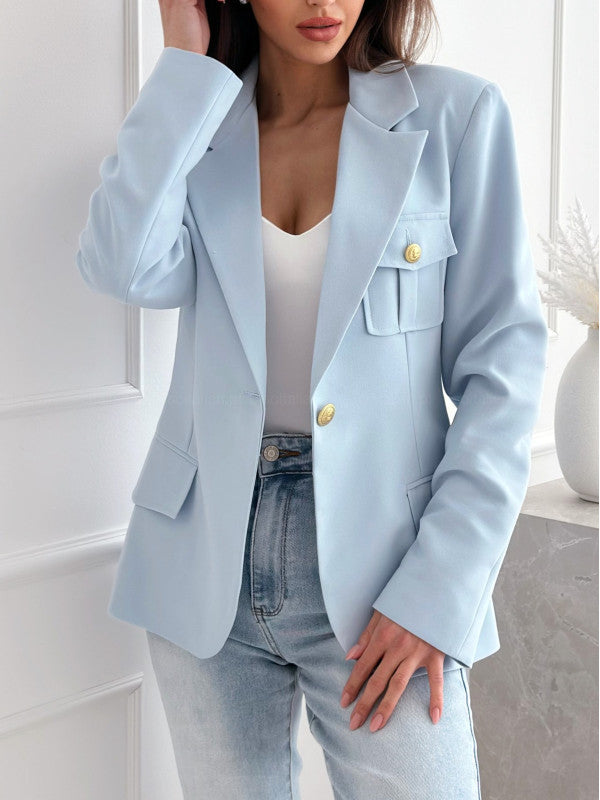 Damen Modischer Blazer mit aufgestickten Taschen und eleganter Knopfleiste Drune