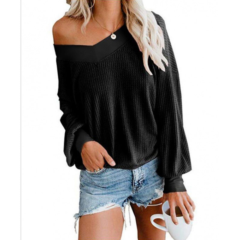 Damen Off-Shoulder Strickpullover mit voluminösen Ärmeln Drune