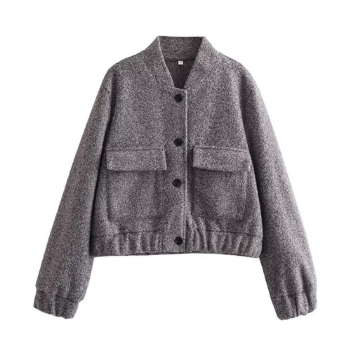 Damen lässige cropped Jacke mit großen aufgesetzten Taschen und elastischen Bündchen Drune