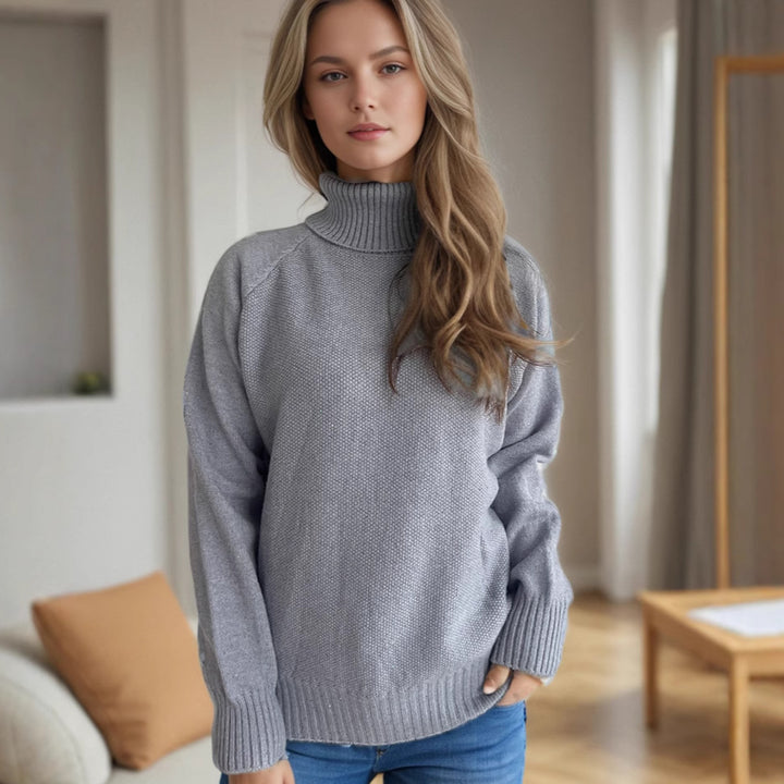 Damen Strickpullover mit hochgeschlossenem Kragen und strukturiertem Muster Drune