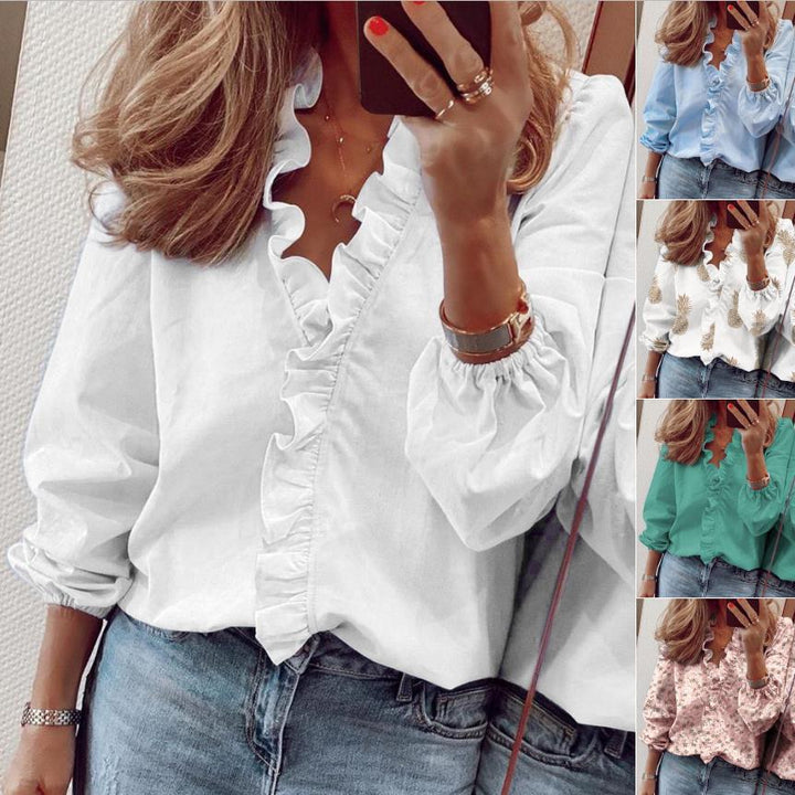 Damen elegante Bluse mit Rüschendetail Drune