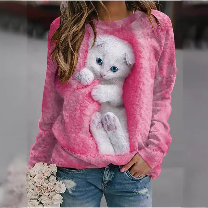 Damen Sweatshirt mit niedlichem Katzenmotiv Drune