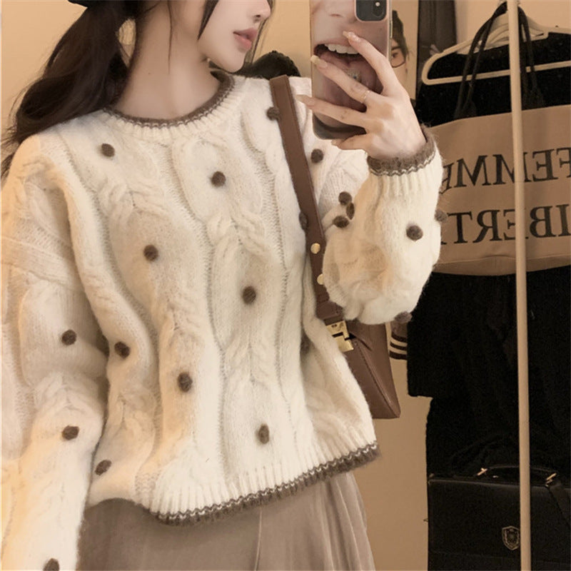 Damen Grobstrickpullover mit dekorativen Perlendetails Drune