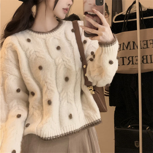 Damen Grobstrickpullover mit dekorativen Perlendetails Drune