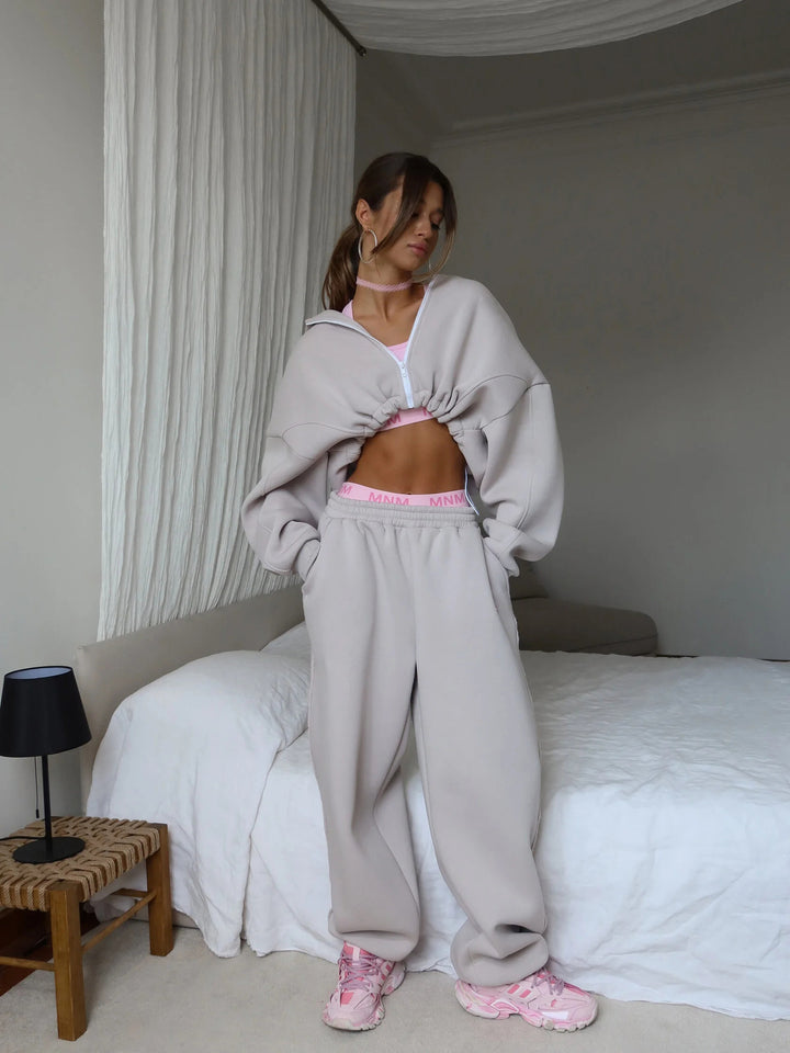 Damen lässiges Cropped-Hoodie und Jogginghose Set Drune