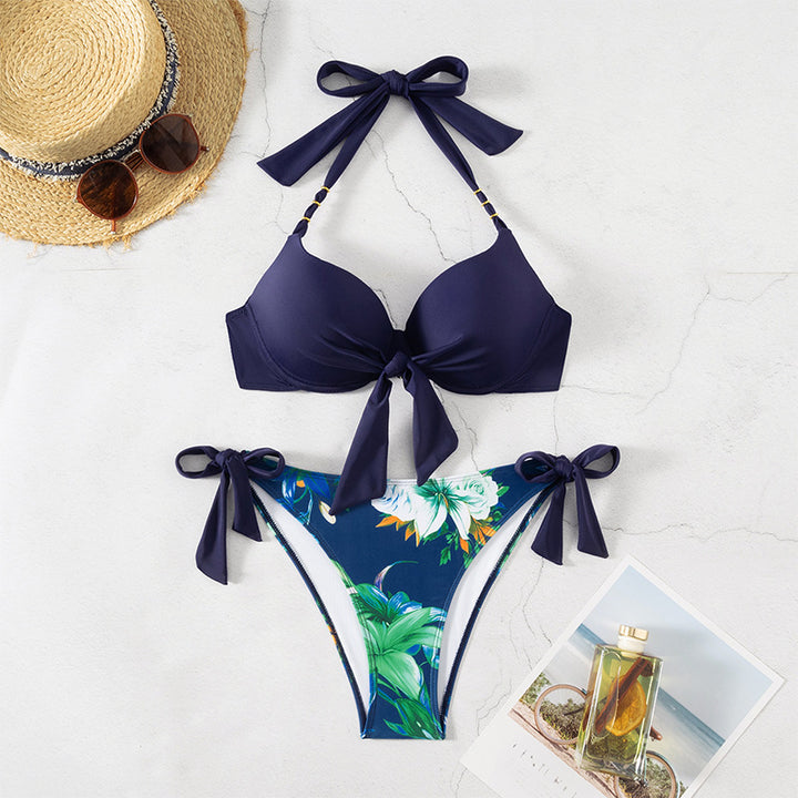 Damen Bikini-Set mit modischen Bindebändern und floralem Design Drune