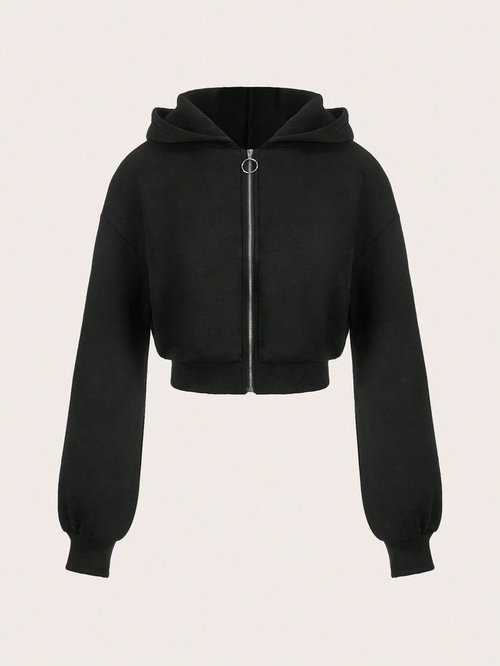 Damen cropped Hoodie mit innovativem Reißverschluss und voluminösen Ärmeln Drune