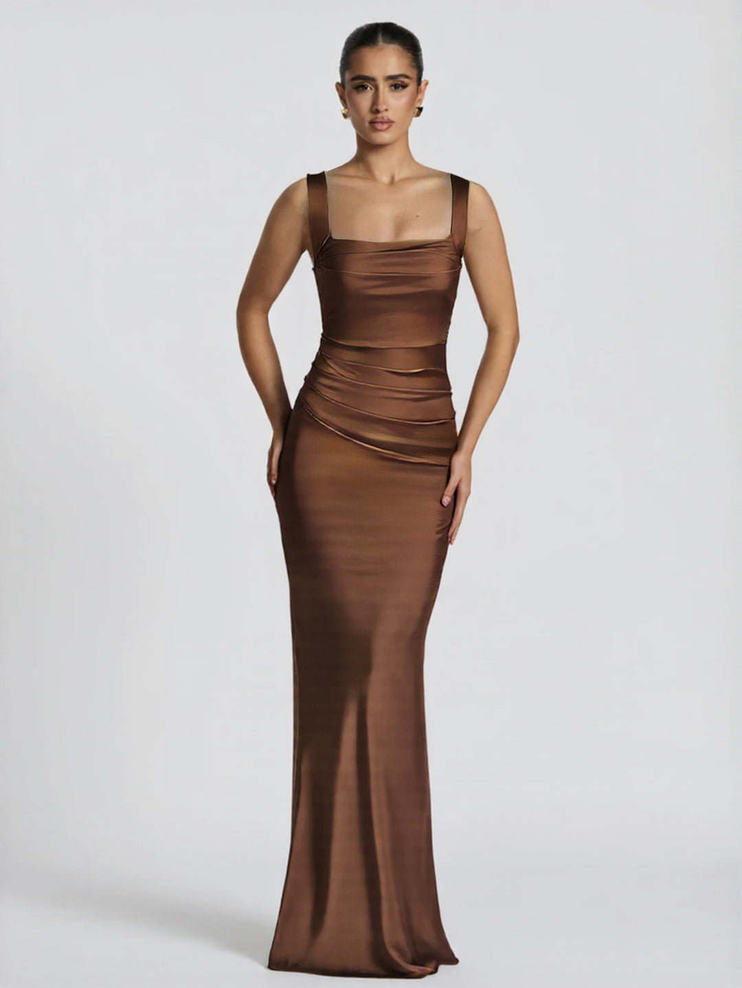 Damen Elegantes Satin-Maxi-Kleid mit figurschmeichelndem Design Drune