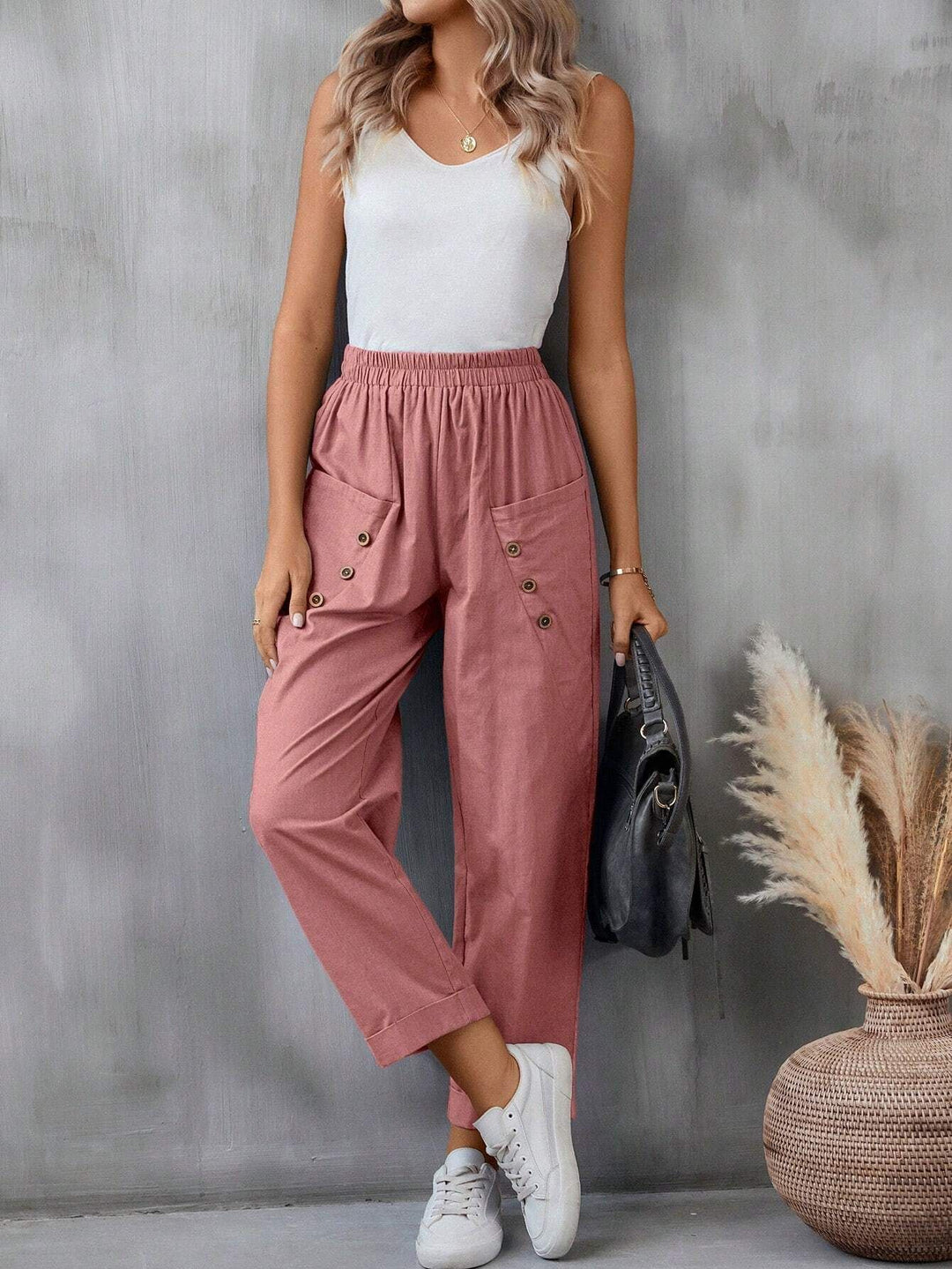 Damen elegante Freizeitpants mit Knopfdetails Drune