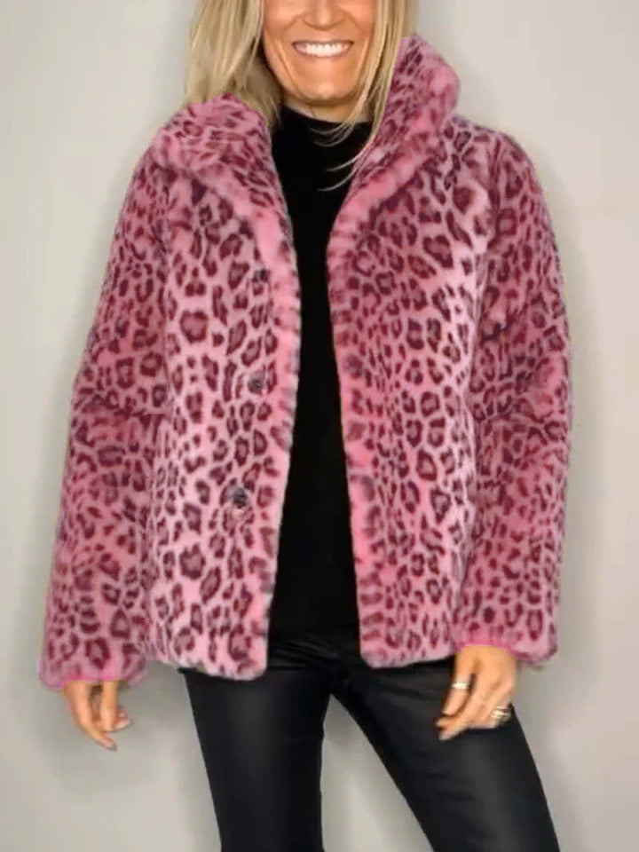 Drune | Mantel - Kunstpelz - Oversized Fit - Reverskragen - Leopardenprint