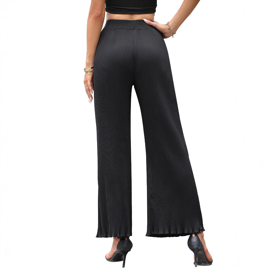 Damen lässige Plissee-Hose mit elastischem Bund und weit geschnittenem Bein Drune