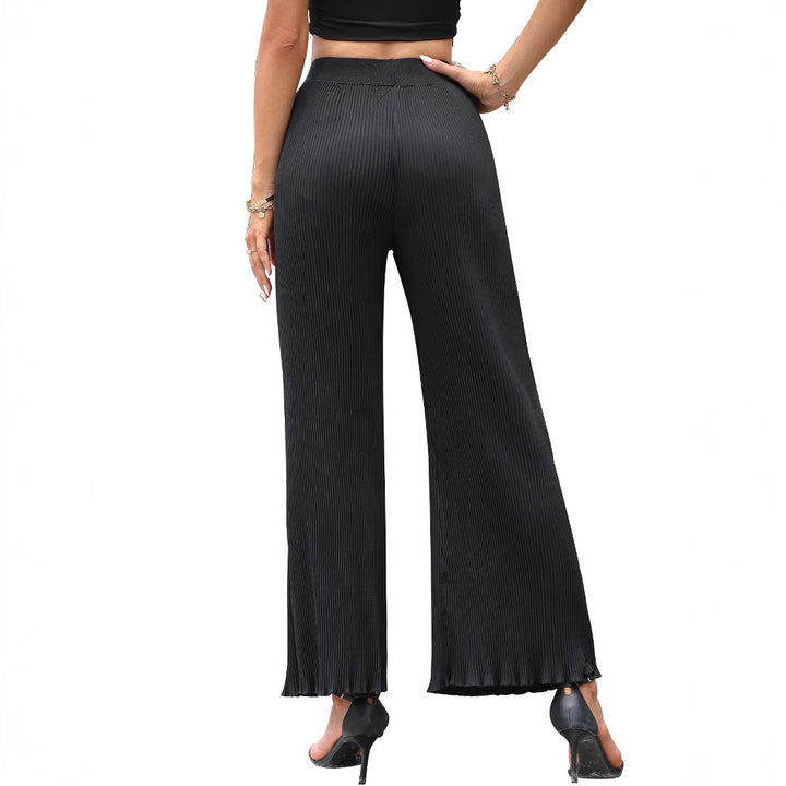 Damen lässige Plissee-Hose mit elastischem Bund und weit geschnittenem Bein Drune
