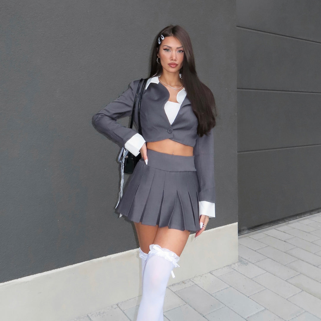 Damen Elegantes Cropped Blazer und Rock-Set Drune