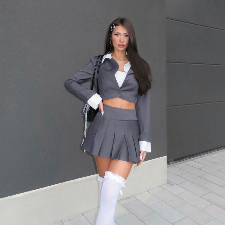 Damen Elegantes Cropped Blazer und Rock-Set Drune
