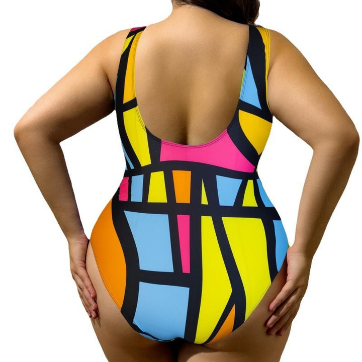 Damen Einteiler Badeanzug mit modernem geometrischem Muster Drune