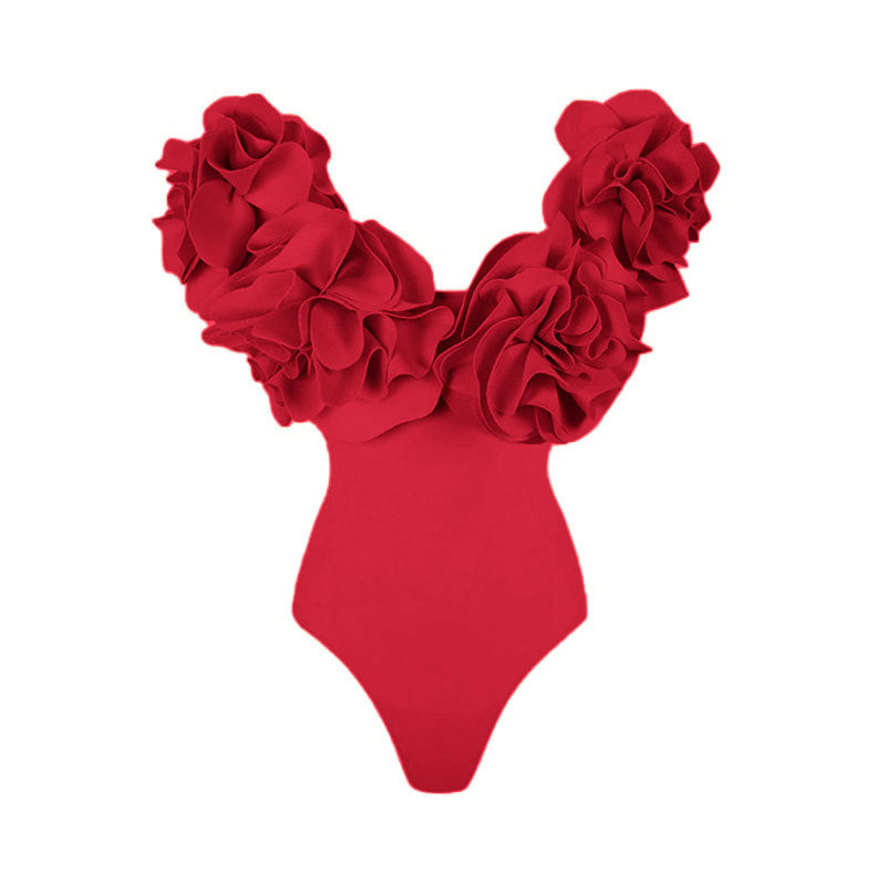 Damen Einteiler Schwimmanzug mit voluminösen Rüschen Drune