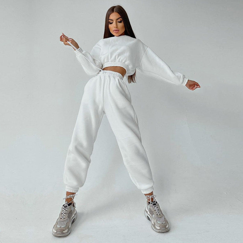 Damen modisches und lässiges cropped Sweatshirt und Jogginghose Set Drune
