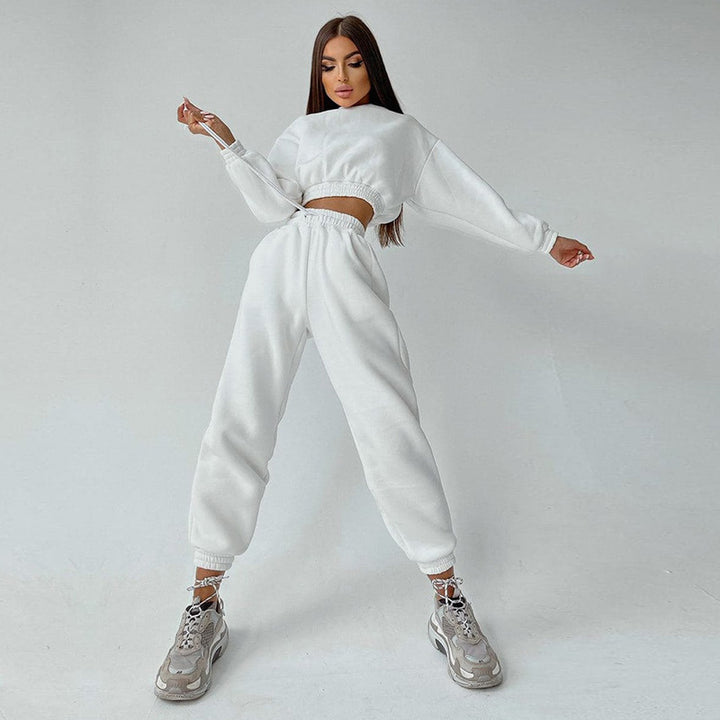 Damen modisches und lässiges cropped Sweatshirt und Jogginghose Set Drune