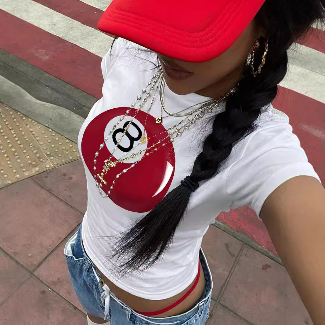 Damen Crop-T-Shirt mit kreativem Telefon-Design Drune