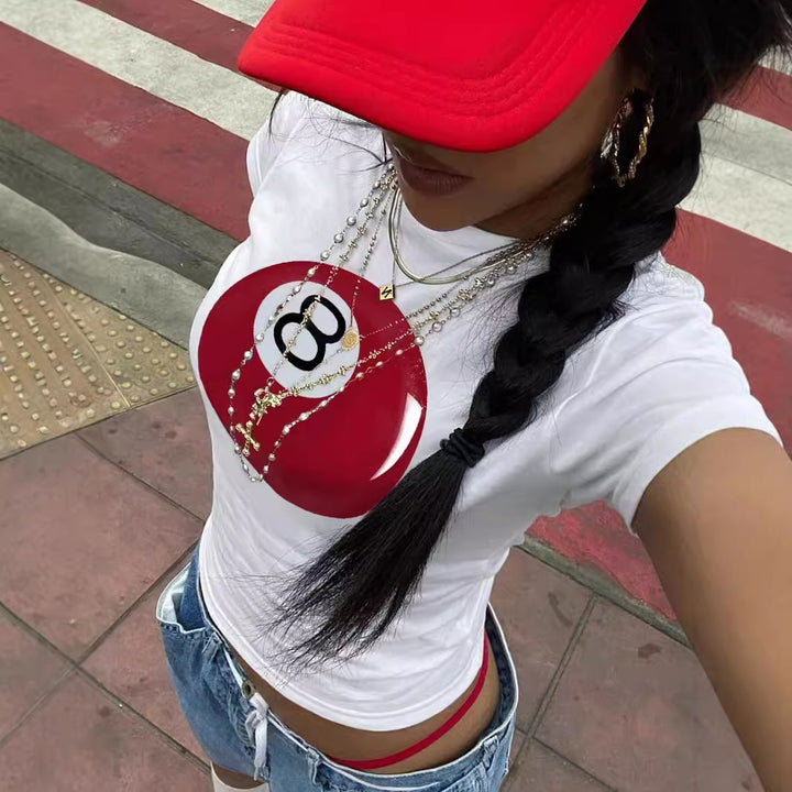Damen Crop-T-Shirt mit kreativem Telefon-Design Drune