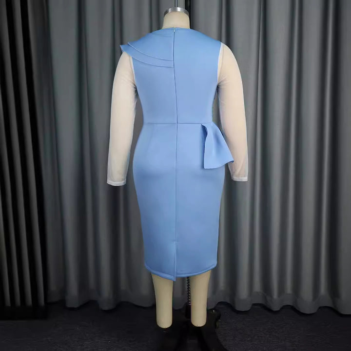 Damen elegantes Kleid mit Rüschen und Perlenapplikationen Drune