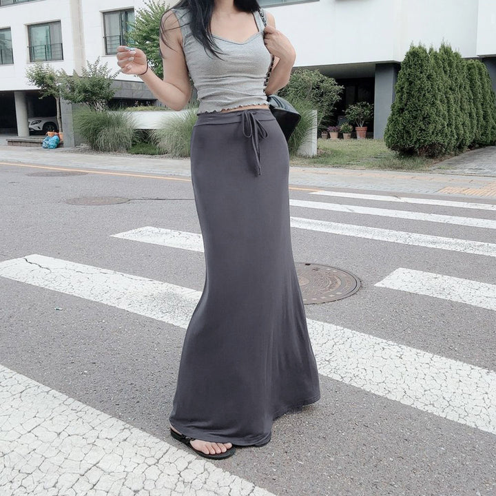 Damen Maxi-Rock mit fließendem Saum und verstellbarem Bindegürtel Drune