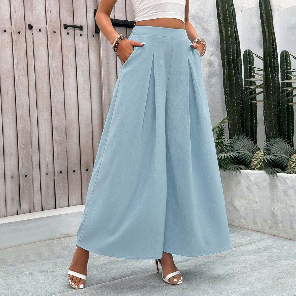 Damen weite Palazzo-Hose mit eleganten Falten und hohem Bund Drune