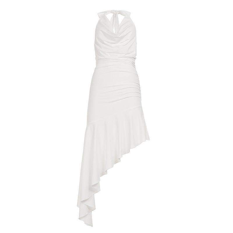 Damen asymmetrisches Maxikleid mit elegantem Halter-Design und Rüschendetails Drune
