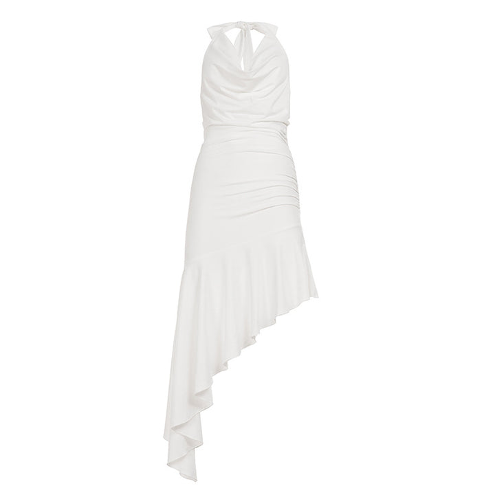 Damen asymmetrisches Maxikleid mit elegantem Halter-Design und Rüschendetails Drune
