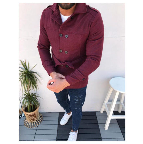 Herren modischer Trenchcoat mit doppelter Knopfleiste und abnehmbarem Gürtel Drune