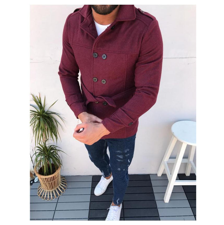 Herren modischer Trenchcoat mit doppelter Knopfreihe und taillierbarem Gürtel Drune